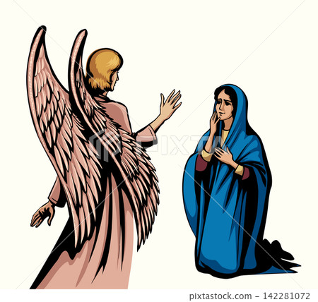 Vector illustration. The Angel Annunciation to Mary. Vector illustration. The Angel Annunciation to Mary. 142281072