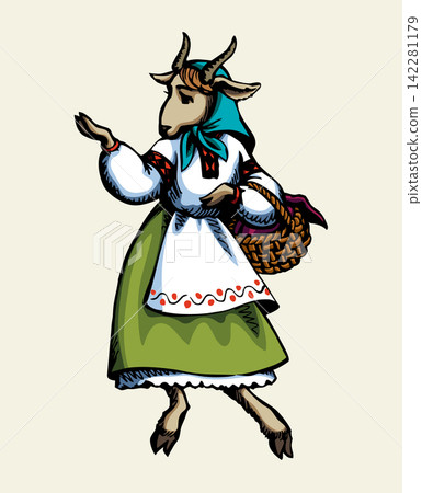 A goat walking by the road. Vector illustration A goat walking by the road. Vector illustration 142281179