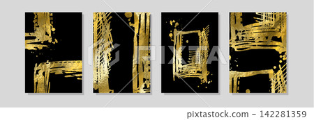 Gold Foil Grunge Frame Collection Vector 142281359