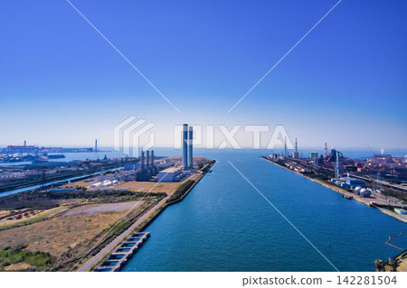 Drone aerial photography of an industrial area. Factories, manufacturing, industry, chimneys, energy, production, petrochemicals, refineries, iron and steel industry, power plants. Drone aerial photography of an industrial area. Factories, manufacturing, industry, chimneys, energy, production, petrochemicals, refineries, iron and steel industry, power plants. 142281504