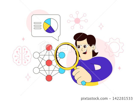 Neural Network Architecture Vector Illustration Featuring People Analyzing AI Models, Data Charts, and Machine Learning Brain Neural Network Architecture Vector Illustration Featuring People Analyzing AI Models, Data Charts, and Machine Learning Brain 142281533