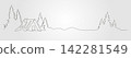 Abstract cabin pine trees depicted in a minimalist continuous line winter landscape. 142281549
