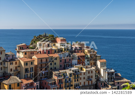 Manarola in Italy, including rooftop gardens and layered waterfront facades Manarola in Italy, including rooftop gardens and layered waterfront facades 142281589
