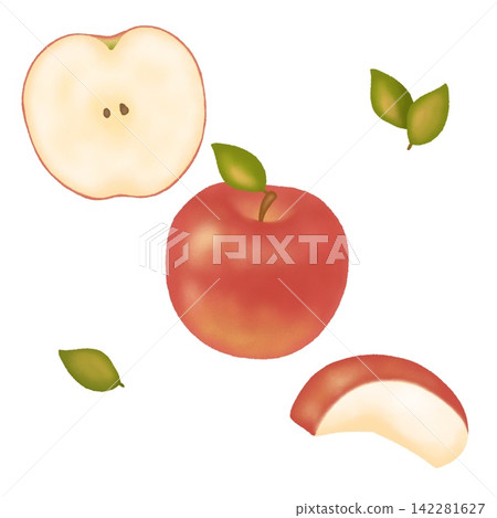Apple illustration set: whole, cut, cross-section, and leaves - Autumn flavor Apple illustration set: whole, cut, cross-section, and leaves - Autumn flavor 142281627