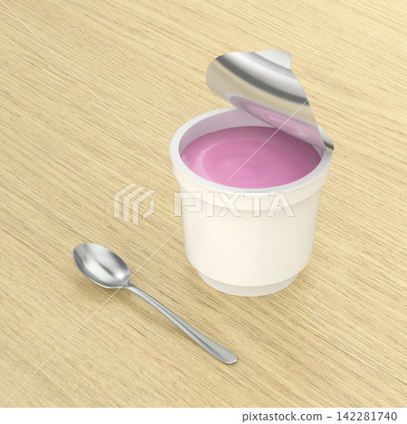 Strawberry yogurt and silver spoon Strawberry yogurt and silver spoon 142281740