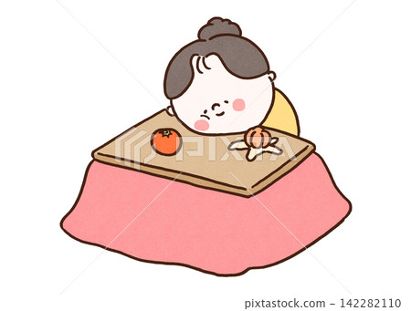 A woman dozing off while eating tangerines under a heated table (a lazy New Year's Day). A woman dozing off while eating tangerines under a heated table (a lazy New Year's Day). 142282110