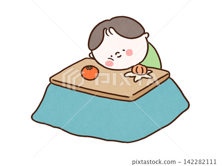 一名男子在暖氣桌下吃橘子時睡著了(慵懶的新年第一天)。 一名男子在暖氣桌下吃橘子時睡著了(慵懶的新年第一天)。 142282111
