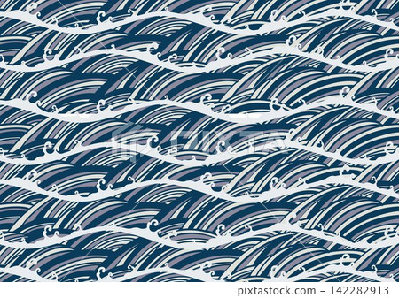 Japanese-style background illustration of the sea with waves Japanese-style background illustration of the sea with waves 142282913