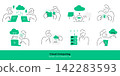 Cloud computing concept. Doodle line character set illustrating data upload, download, storage, server and network connection themes. 142283593