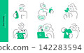 Eco friendly concept. Doodle line character set illustrating recycling, reusable products, plant care and sustainable lifestyle themes. 142283594