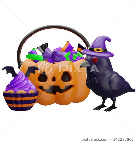 Halloween 3D pumpkin candy cartoon illustration template 142283802