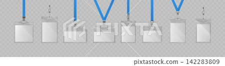 Id badge card lanyard 3D vector element set for office access Id badge card lanyard 3D vector element set for office access 142283809
