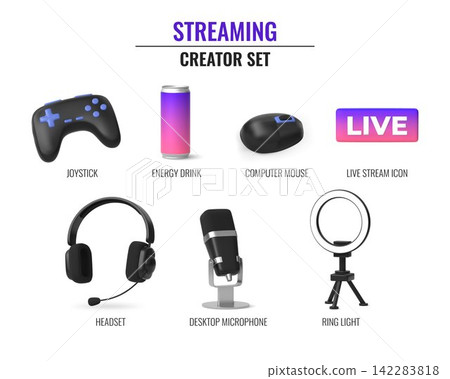 Microphone 3D streaming creator gaming element set Microphone 3D streaming creator gaming element set 142283818