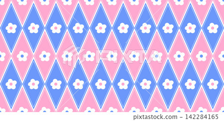 Rhombus cute gingham and daisy pattern flower with girly vector seamless. Heart core plaid and romantic kids bg with simple kawaii checkered. Wallpaper floral blossom and fashion easter vintage. Rhombus cute gingham and daisy pattern flower with girly vector seamless. Heart core plaid and romantic kids bg with simple kawaii checkered. Wallpaper floral blossom and fashion easter vintage. 142284165