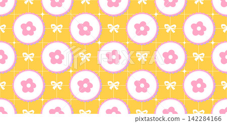 Gingham pattern heart and daisy cute kawaii with girly flower vector. Seamless baby checkered and plaid fabric print with pretty repeat pastel. Coquette girl cottage and spring easter background. Gingham pattern heart and daisy cute kawaii with girly flower vector. Seamless baby checkered and plaid fabric print with pretty repeat pastel. Coquette girl cottage and spring easter background. 142284166