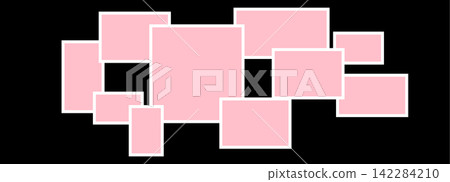 Layout frame border for grid photo gallery and scrapbook montage picture. Collage empty mosaic for tile memory nostalgic and bento presentation board. Image post panel for layered. 142284210