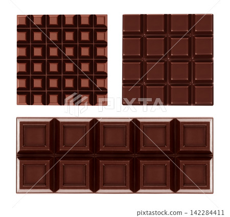 Set of assorted chocolate bars isolated on transparent background. High quality food photography collection for confectionery, dessert and packaging design Set of assorted chocolate bars isolated on transparent background. High quality food photography collection for confectionery, dessert and packaging design 142284411