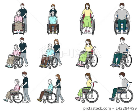 Wheelchair and person illustration set Wheelchair and person illustration set 142284459