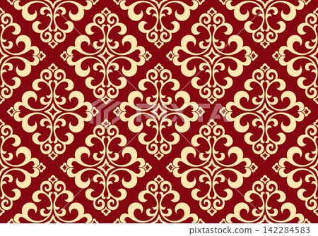 Wallpaper in the style of Baroque. Golden and red floral ornament. Seamless vector background. Graphic pattern for fabric, wallpaper, packaging. Ornate Damask flower illustration Wallpaper in the style of Baroque. Golden and red floral ornament. Seamless vector background. Graphic pattern for fabric, wallpaper, packaging. Ornate Damask flower illustration 142284583