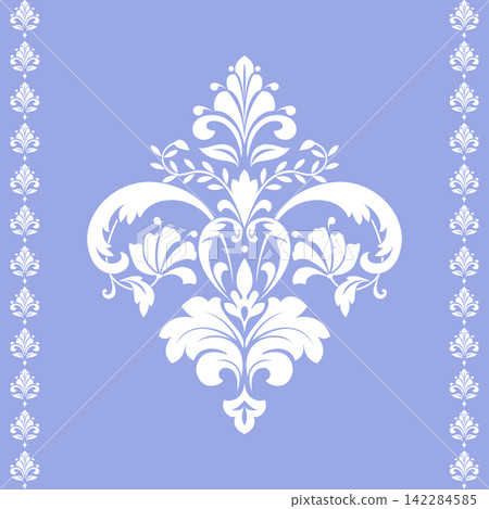 Damask graphic ornament. Floral design element. Blue and white vector pattern Damask graphic ornament. Floral design element. Blue and white vector pattern 142284585
