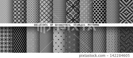 Geometric set of seamless black and gray patterns. Simple vector graphics Geometric set of seamless black and gray patterns. Simple vector graphics 142284605