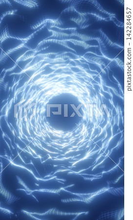 Abstract blue wireframe tunnel with glowing circular waves and a luminous center, creating a futuristic digital portal effect. Abstract blue wireframe tunnel with glowing circular waves and a luminous center, creating a futuristic digital portal effect. 142284657