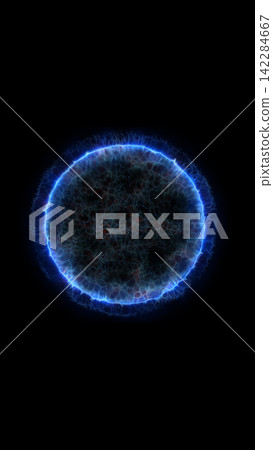 Electric blue plasma sphere with a radiant corona on black, representing cosmic energy, magnetic fields, science, and futuristic power. Electric blue plasma sphere with a radiant corona on black, representing cosmic energy, magnetic fields, science, and futuristic power. 142284667