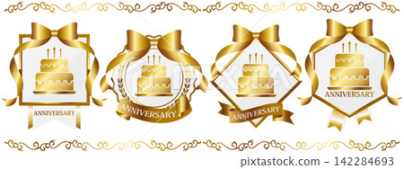 A luxurious set of four anniversary emblems with ribbons, in white and gold. A luxurious set of four anniversary emblems with ribbons, in white and gold. 142284693