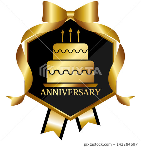 Luxurious anniversary emblem with ribbon, black and gold. Luxurious anniversary emblem with ribbon, black and gold. 142284697