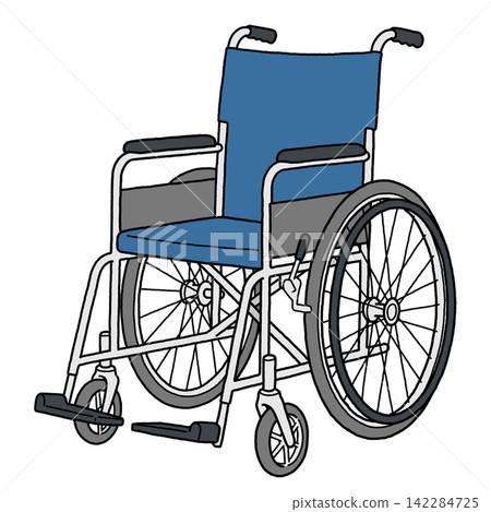 Blue wheelchair, tilted Blue wheelchair, tilted 142284725