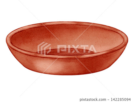 Watercolor hand drawn terracotta ceramic saucer isolated on white background. Brown clay dish for food, garden, and decor. Watercolor hand drawn terracotta ceramic saucer isolated on white background. Brown clay dish for food, garden, and decor. 142285094