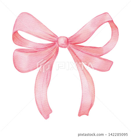 Watercolor hand drawn pink ribbon bow clip art isolated on white background. Decorative knot for gift box, holiday, birthday. Watercolor hand drawn pink ribbon bow clip art isolated on white background. Decorative knot for gift box, holiday, birthday. 142285095