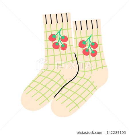 Cute Cherry Tomato Gingham Socks Vector Cute Cherry Tomato Gingham Socks Vector 142285103