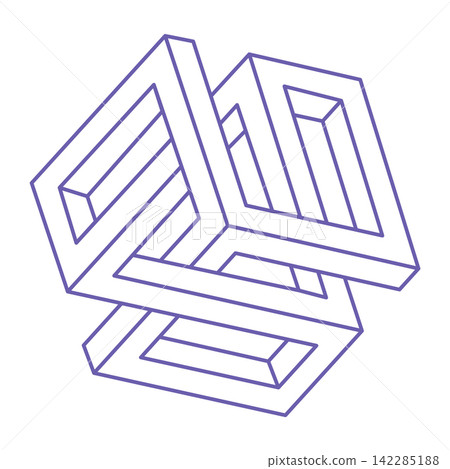 Optical illusion. Impossible shapes. Sacred geometry figure. Abstract eternal geometric object. Impossible endless outline. Optical art. Impossible geometry shape on a white background. Optical illusion. Impossible shapes. Sacred geometry figure. Abstract eternal geometric object. Impossible endless outline. Optical art. Impossible geometry shape on a white background. 142285188