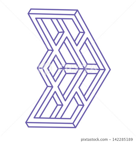 Impossible shapes. Logo in trendy 2022 Very Peri color. Sacred geometry figures. Optical illusion. Abstract eternal geometric objects. Impossible endless outline. Optical art. Impossible shapes. Logo in trendy 2022 Very Peri color. Sacred geometry figures. Optical illusion. Abstract eternal geometric objects. Impossible endless outline. Optical art. 142285189