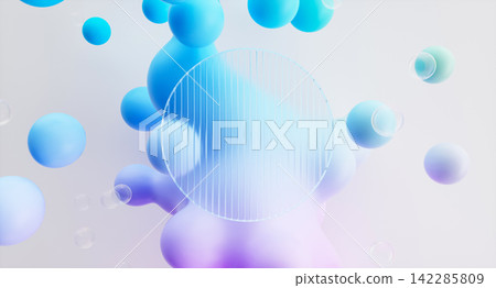 Abstract 3d background with colorful geometric spheres and circle glass. Abstract 3d background with colorful geometric spheres and circle glass. 142285809
