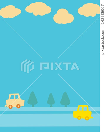 以淺藍色背景為襯託的雲朵、汽車和樹木的背景插圖。 以淺藍色背景為襯託的雲朵、汽車和樹木的背景插圖。 142286067