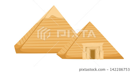 Egypt pyramids, symbol of ancient Egypt. Abstract hand drawn vector art. Ancient architecture in sand dunes isolated on white background Egypt pyramids, symbol of ancient Egypt. Abstract hand drawn vector art. Ancient architecture in sand dunes isolated on white background 142286753