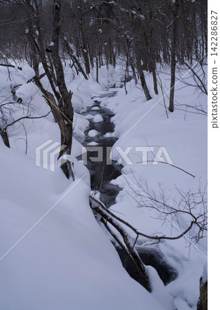 雪埋下的溪流潺潺流水聲 142286827