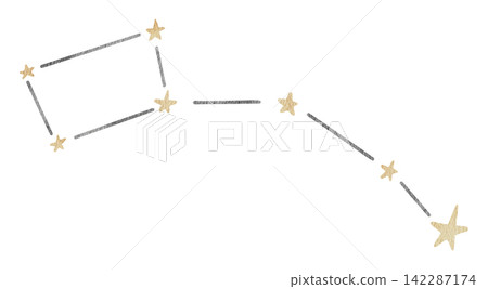 Watercolor illustration constellation Ursa Minor or Little Dipper. Isolated clip art of astronomy with yellow stars. Astrological zodiac sign for posters, ursery projects and fantasy designs Watercolor illustration constellation Ursa Minor or Little Dipper. Isolated clip art of astronomy with yellow stars. Astrological zodiac sign for posters, ursery projects and fantasy designs 142287174