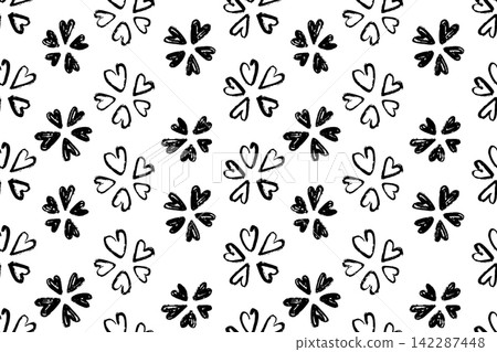 Black Heart Flowers Create a Monochrome Polka Dot Doodle Pattern Black Heart Flowers Create a Monochrome Polka Dot Doodle Pattern 142287448