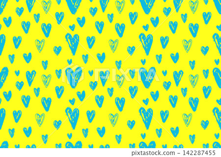 Cyan Brush Hearts Form a Bright Yellow Polka Dot Seamless Pattern Cyan Brush Hearts Form a Bright Yellow Polka Dot Seamless Pattern 142287455