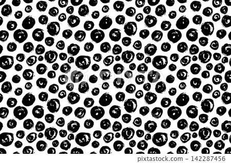 Dense Black Brush Dots on White in a Polka Dot Seamless Pattern Dense Black Brush Dots on White in a Polka Dot Seamless Pattern 142287456