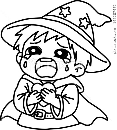 Cute and whimsical wizard character line art illustration (tears, hearts, strong emotions) Cute and whimsical wizard character line art illustration (tears, hearts, strong emotions) 142287472