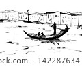 Venice gondolas and cityscape, ink painting style sketch background 142287634