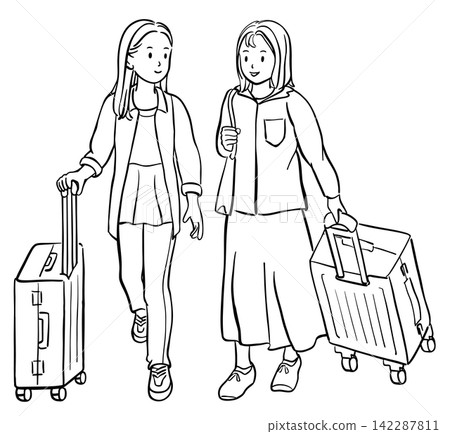 年輕女子外出旅行(線條畫) 年輕女子外出旅行(線條畫) 142287811