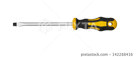 Slotted flathead screwdriver with yellow and black handle isolated on white Slotted flathead screwdriver with yellow and black handle isolated on white 142288416