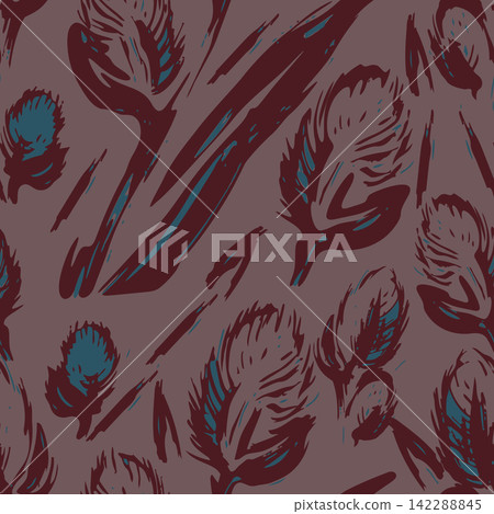 Abstract willow catkins seamless pattern with expressive brush strokes. Trendy botanical floral repeat texture for textile, fabric, wallpaper, decor. Abstract willow catkins seamless pattern with expressive brush strokes. Trendy botanical floral repeat texture for textile, fabric, wallpaper, decor. 142288845