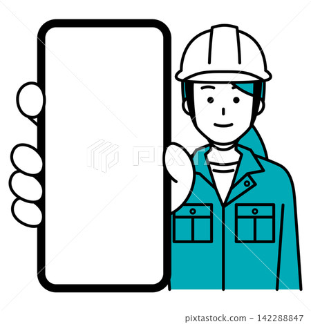 A female worker shows her smartphone screen in a larger size. A female worker shows her smartphone screen in a larger size. 142288847