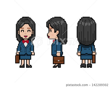 A smiling, black-haired working woman in a blue suit. A smiling, black-haired working woman in a blue suit. 142289302